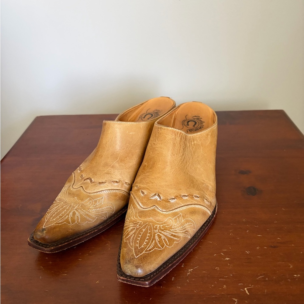 Vintage 90s Lucchese Charlie 1 Horse Leather Mule